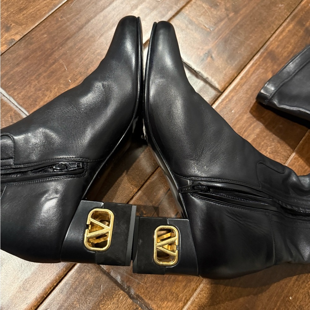 Valentino Garavani Black Over the Knee Boots with Gold Accent